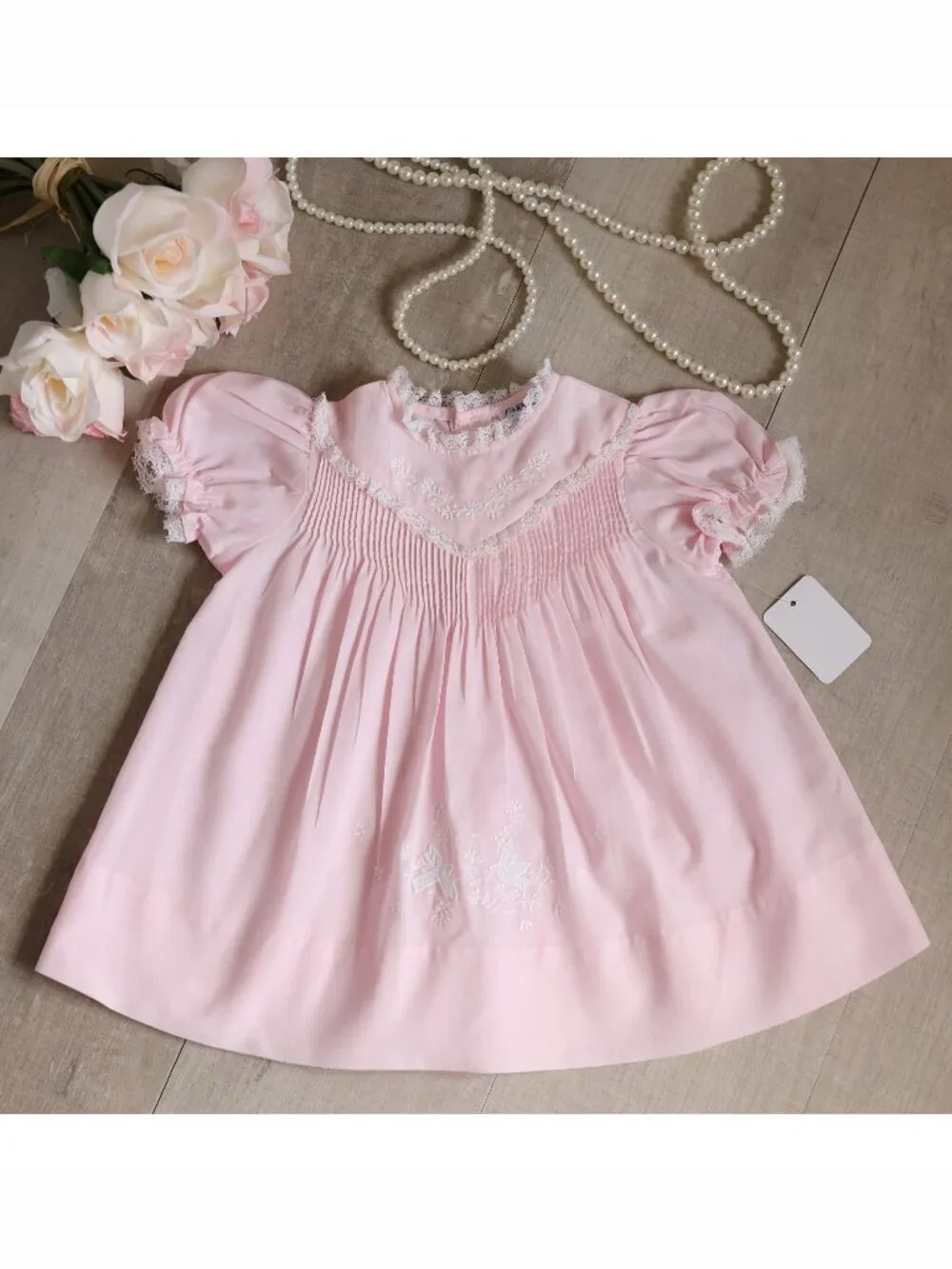 Pink Heirloom Slip Dress Vintage Feltman Friedknit Yoke Pintuck 0-3M Rare Design